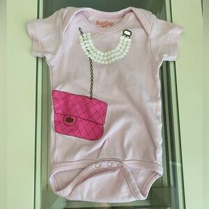 Sara Kety Pink Baby Onesie with Hot Pink Purse & White Necklace Print